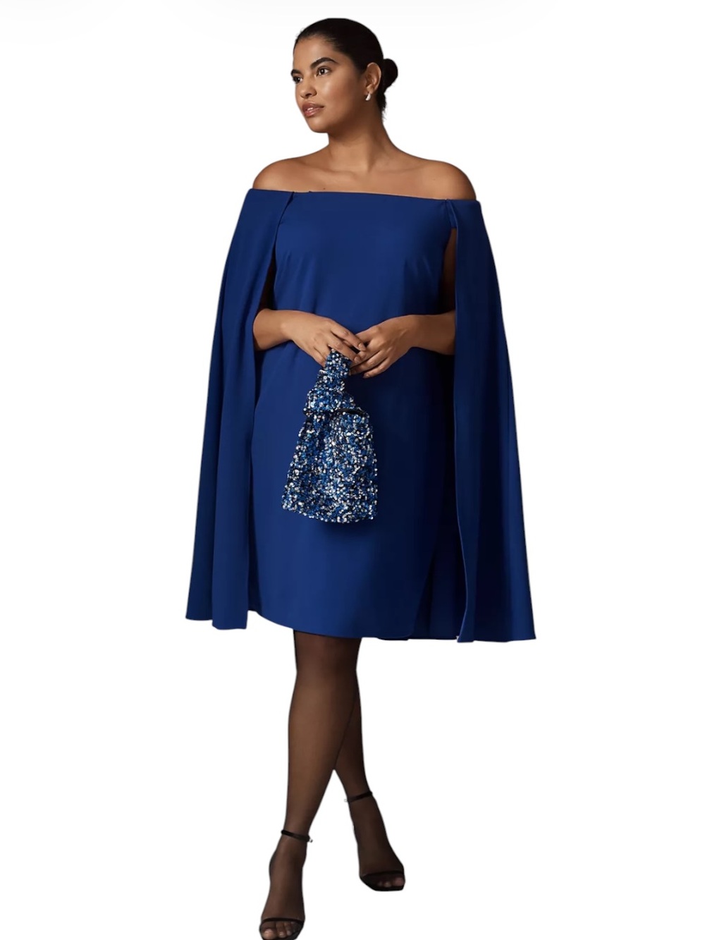 Adrianna Papell Blue Violet Off Shoulder Mini Cape Sleeve Dress Size 18W NWT